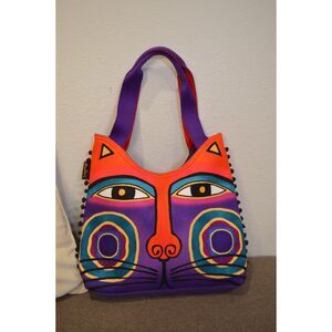 Laurel Burch NWT Vintage Shoulder Bag, Colorful Cat Art Canvas Tote